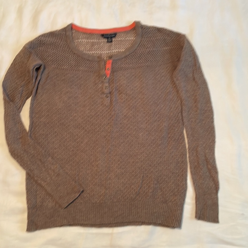 American Eagle Outfitters women’s sweater., sz. M. Taupe with salmon trim.
